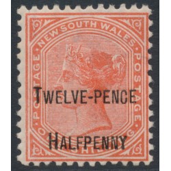 AUSTRALIA / NSW - 1891 12½d on 1/- red QV, perf. 12:12, MH – SG # 268e