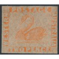 AUSTRALIA / WA - 1860 2d pale orange Swan, imperforate, swan watermark, used – SG # 24