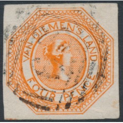 AUSTRALIA / TAS - 1853 4d bright red-orange Courier, plate I (first state), used – SG # 5