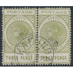 AUSTRALIA / SA - 1902 3d olive-green Long Tom, thin POSTAGE, used – SG # 268
