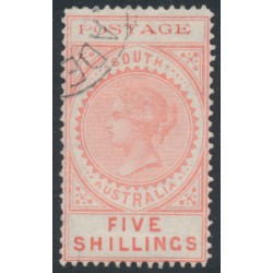 AUSTRALIA / SA - 1902 5/- reddish pink Long Tom, thin POSTAGE, CTO – SG # 277