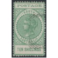 AUSTRALIA / SA - 1902 10/- green Long Tom, thin POSTAGE, used – SG # 278