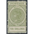 AUSTRALIA / SA - 1908 10/- green Long Tom, thick POSTAGE, crown SA wmk, MH – SG # 291