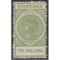 AUSTRALIA / SA - 1908 10/- green Long Tom, thick POSTAGE, crown SA wmk, MH – SG # 291