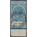AUSTRALIA / SA - 1904 £1 blue Long Tom, thick POSTAGE, crown SA wmk, used – SG # 292a