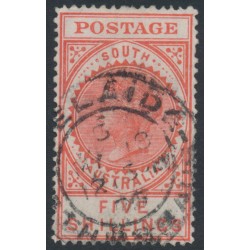 AUSTRALIA / SA - 1904 5/- red Long Tom, thick POSTAGE, crown SA wmk, used – SG # 290