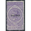 AUSTRALIA / SA - 1892 2/6 violet Long Tom overprinted SPECIMEN, MH – SG # 195as