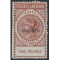 AUSTRALIA / SA - 1892 £2 Venetian red Long Tom overprinted SPECIMEN, MH – SG # 200as