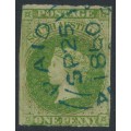 AUSTRALIA / SA - 1859 1d yellow-green QV, large star watermark, rouletted, used – SG # 13