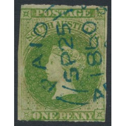 AUSTRALIA / SA - 1859 1d yellow-green QV, large star watermark, rouletted, used – SG # 13