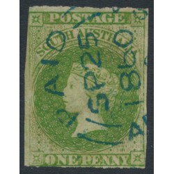 AUSTRALIA / SA - 1859 1d yellow-green QV, large star watermark, rouletted, used – SG # 13