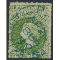 AUSTRALIA / SA - 1859 1d yellow-green QV, large star watermark, rouletted, used – SG # 13