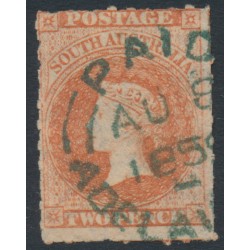 AUSTRALIA / SA - 1859 2d red QV, large star watermark, rouletted, used – SG # 15