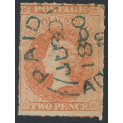 AUSTRALIA / SA - 1859 2d red QV, large star watermark, rouletted, used – SG # 15
