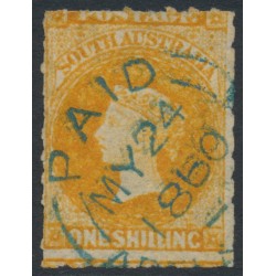 AUSTRALIA / SA - 1859 1/- orange QV, large star watermark, rouletted, used – SG # 18