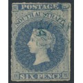 AUSTRALIA / SA - 1858 6d slate-blue QV, large star watermark, rouletted, used – SG # 17