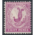 AUSTRALIA / NSW - 1905 8d magenta Lyrebird, perf. 12:11½, crown A watermark, MH – SG # 344