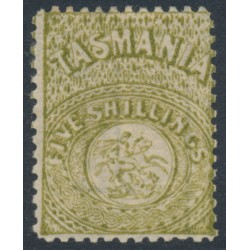 AUSTRALIA / TAS - 1880 5/- sage-green St. George postal fiscal, perf. 12, MH – SG # F15