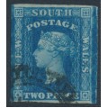 AUSTRALIA / NSW - 1856 2d blue Diadem, imperf., ‘2’ watermark, plate I, used – SG # 110