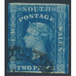 AUSTRALIA / NSW - 1856 2d blue Diadem, imperf., ‘2’ watermark, plate I, used – SG # 110