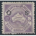 AUSTRALIA / NSW - 1890 5/- mauve Map of Australia, perf. 10, o/p OS, used – SG # O49a
