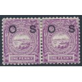 AUSTRALIA / NSW - 1888 1d mauve Seal of Sydney, perf. 11:12, o/p OS, pair, MH – SG # O39b