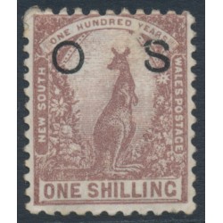 AUSTRALIA / NSW - 1890 1/- purple-brown Kangaroo, perf. 11:12, o/p OS, MH – SG # O44b