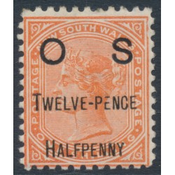 AUSTRALIA / NSW - 1891 12½d on 1/- red QV, perf. 11:12, o/p OS, MH – SG # O57