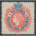 AUSTRALIA / VIC - 1901 5/- scarlet/deep blue QV, V crown watermark, MH – SG # 398a