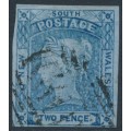 AUSTRALIA / NSW - 1851 2d chalky blue Laureates, imperf., no watermark, used – SG # 53