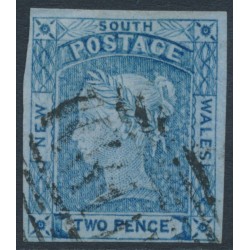 AUSTRALIA / NSW - 1851 2d chalky blue Laureates, imperf., no watermark, used – SG # 53