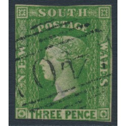 AUSTRALIA / NSW - 1856 3d yellow-green Diadem, '40' cancel (rarity = 4R) – SG # 115