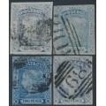 AUSTRALIA / NSW - 1851 2d blue Laureates, the four listed shades, used – SG # 52-55