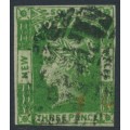 AUSTRALIA / NSW - 1854 3d yellow-green Laureates, imperf., '3' watermark, used – SG # 87
