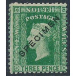 AUSTRALIA / NSW - 1870 3d green Diadem, perf. 13:13, o/p SPECIMEN, MH – SG # 158s