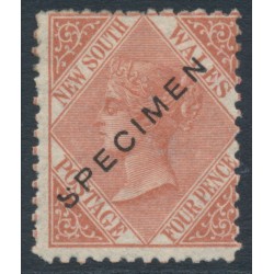 AUSTRALIA / NSW - 1870 4d brown Diadem, perf. 13:13, o/p SPECIMEN, MH – SG # 204s