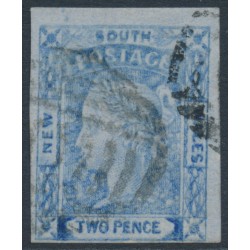 AUSTRALIA / NSW - 1851 2d chalky blue Laureates, imperf., no watermark, used – SG # 53