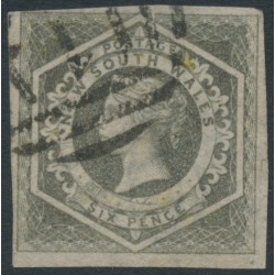 AUSTRALIA / NSW - 1854 6d grey Diadem, imperforate, ‘6’ watermark, used – SG # 94