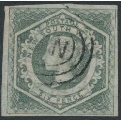 AUSTRALIA / NSW - 1854 6d olive-grey Diadem, imperforate, ‘6’ watermark, used – SG # 95