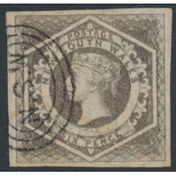 AUSTRALIA / NSW - 1854 6d greyish brown Diadem, imperforate, ‘6’ watermark, used – SG # 96