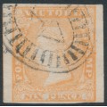 AUSTRALIA / VIC - 1854 6d dull orange QV woodblock, imperf., used – SG # 32a