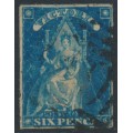 AUSTRALIA / VIC - 1858 6d bright blue Queen on Throne, rouletted, used – SG # 73