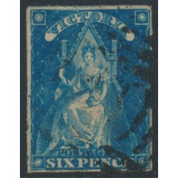 AUSTRALIA / VIC - 1858 6d bright blue Queen on Throne, rouletted, used – SG # 73