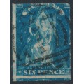 AUSTRALIA / VIC - 1858 6d bright blue Queen on Throne, rouletted, used – SG # 73