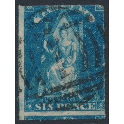 AUSTRALIA / VIC - 1858 6d bright blue Queen on Throne, rouletted, used – SG # 73