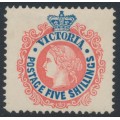 AUSTRALIA / VIC - 1901 5/- rose-red/blue QV, V crown watermark, MH – SG # 398