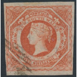 AUSTRALIA / NSW - 1854 1/- rosy vermilion Diadem, imperf., ‘12’ watermark, used – SG # 99