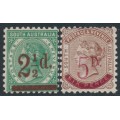 AUSTRALIA / SA - 1891 2½d & 5d overprints set of 2, perf. 10:10, MH – SG # 229-230