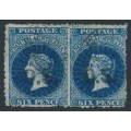 AUSTRALIA / SA - 1875 6d bright blue QV, perf. 12, horizontal pair, o/p OS, used – SG # O9