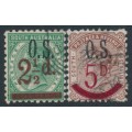 AUSTRALIA / SA - 1891 2½d & 5d overprints set of 2, o/p OS, used – SG # O71-O72